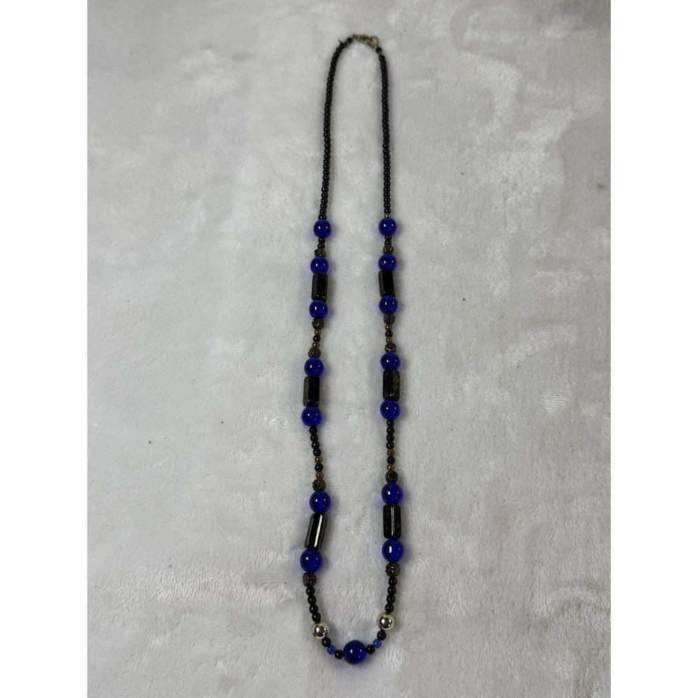 Vintage Necklace Multi‎ Shaped Art Glass Shades of Cobalt Blue/Black beads